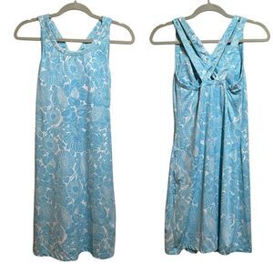 Title Nine Size S Blue White Floral Strappy Criss Cross Back Sleeveless Dress